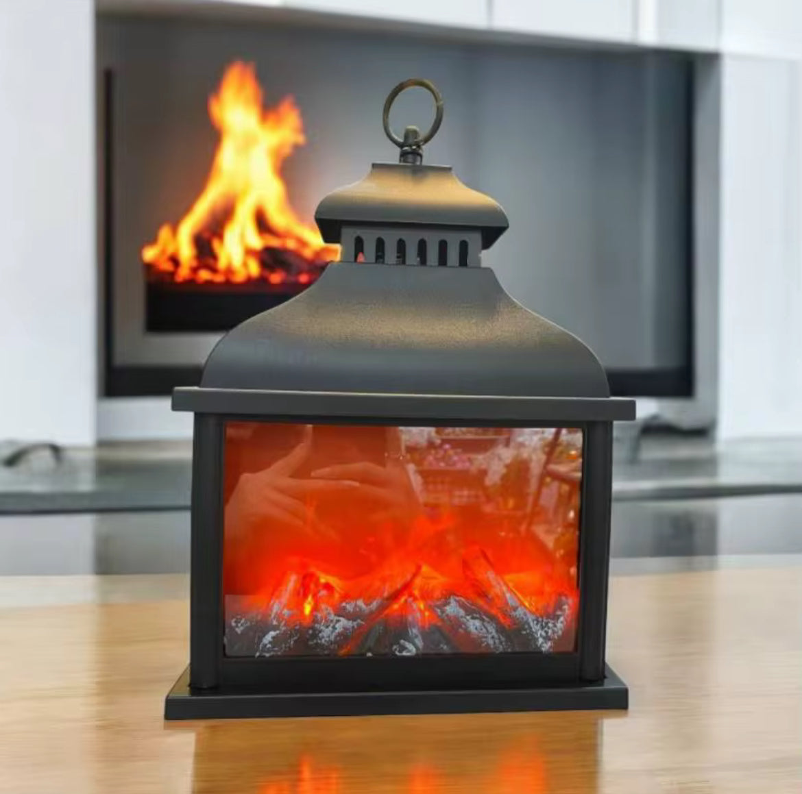 مدفأة ديكورية محمولة و مضيئة بإضاءة اللهب